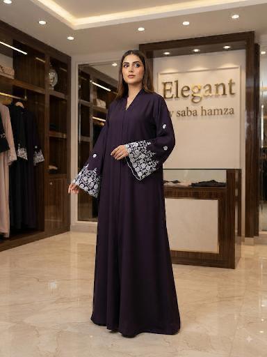 Purple Export Quality Embroidered Abaya