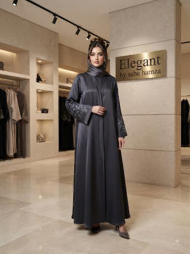 Turkish Dark Grey Hand Embroidered Abaya