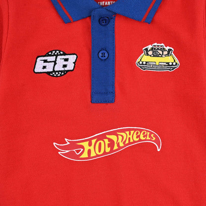 Infant Boys Jumbo Pique Knitted Romper (Hot Wheels) - Red