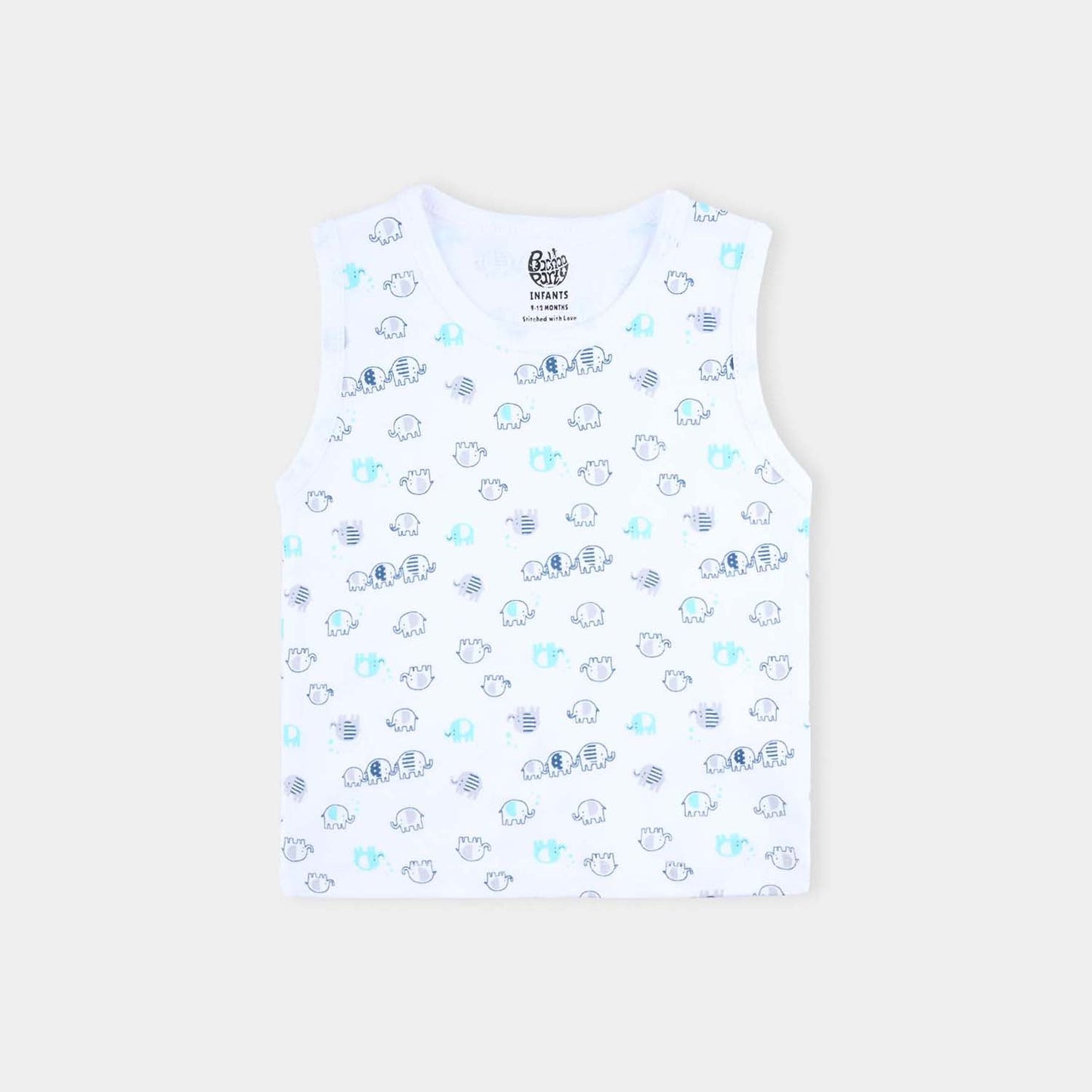 Infant Boys Cotton Interlock 3 Piece Sando Set Elephants