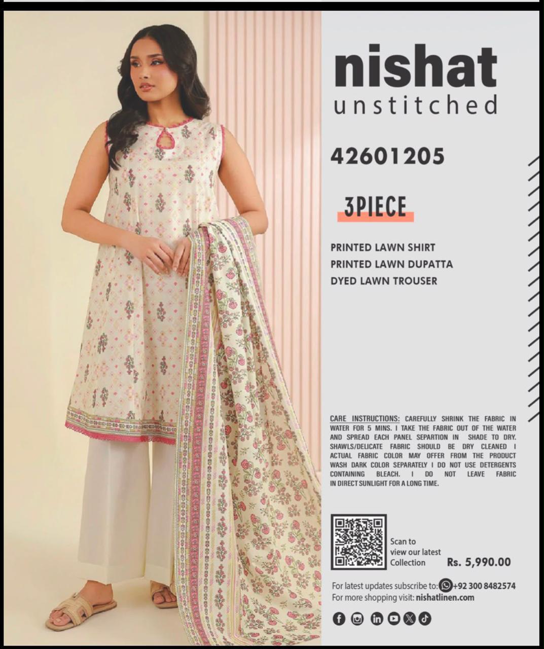 Unstitch 3 pcs  Nishat