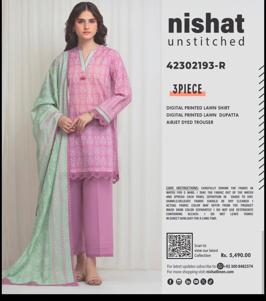 Unstitch 3 pcs  Nishat