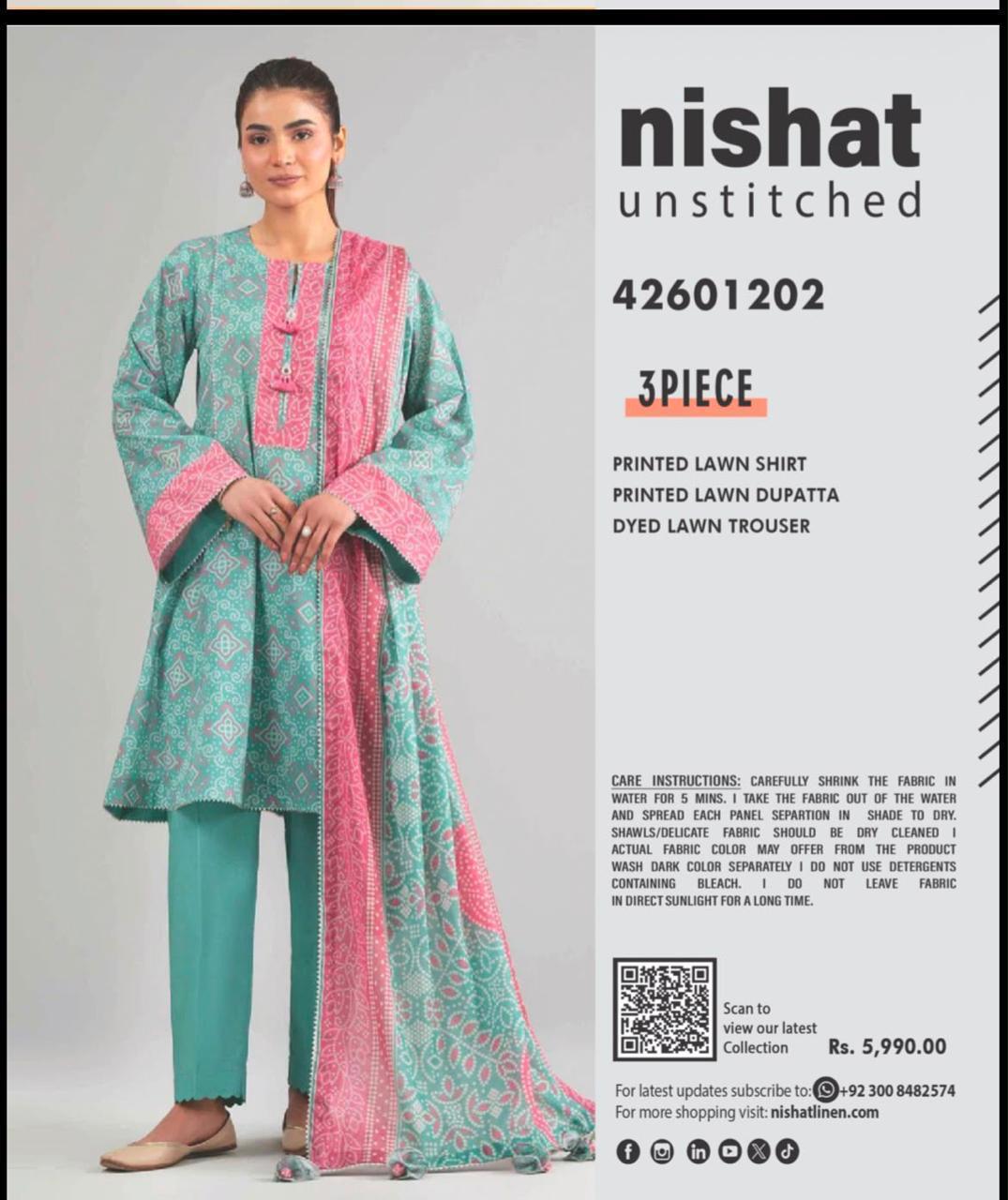 Unstitch 3 pcs  Nishat