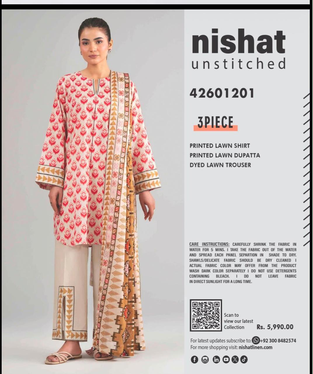 Unstitch 3 pcs  Nishat