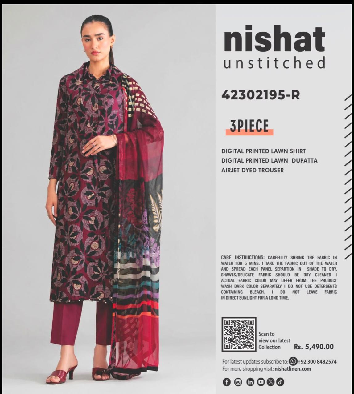 Unstitch 3 pcs  Nishat