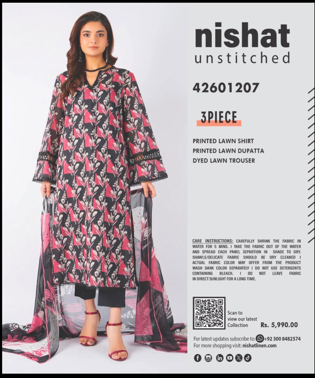 Unstitch 3 pcs  Nishat