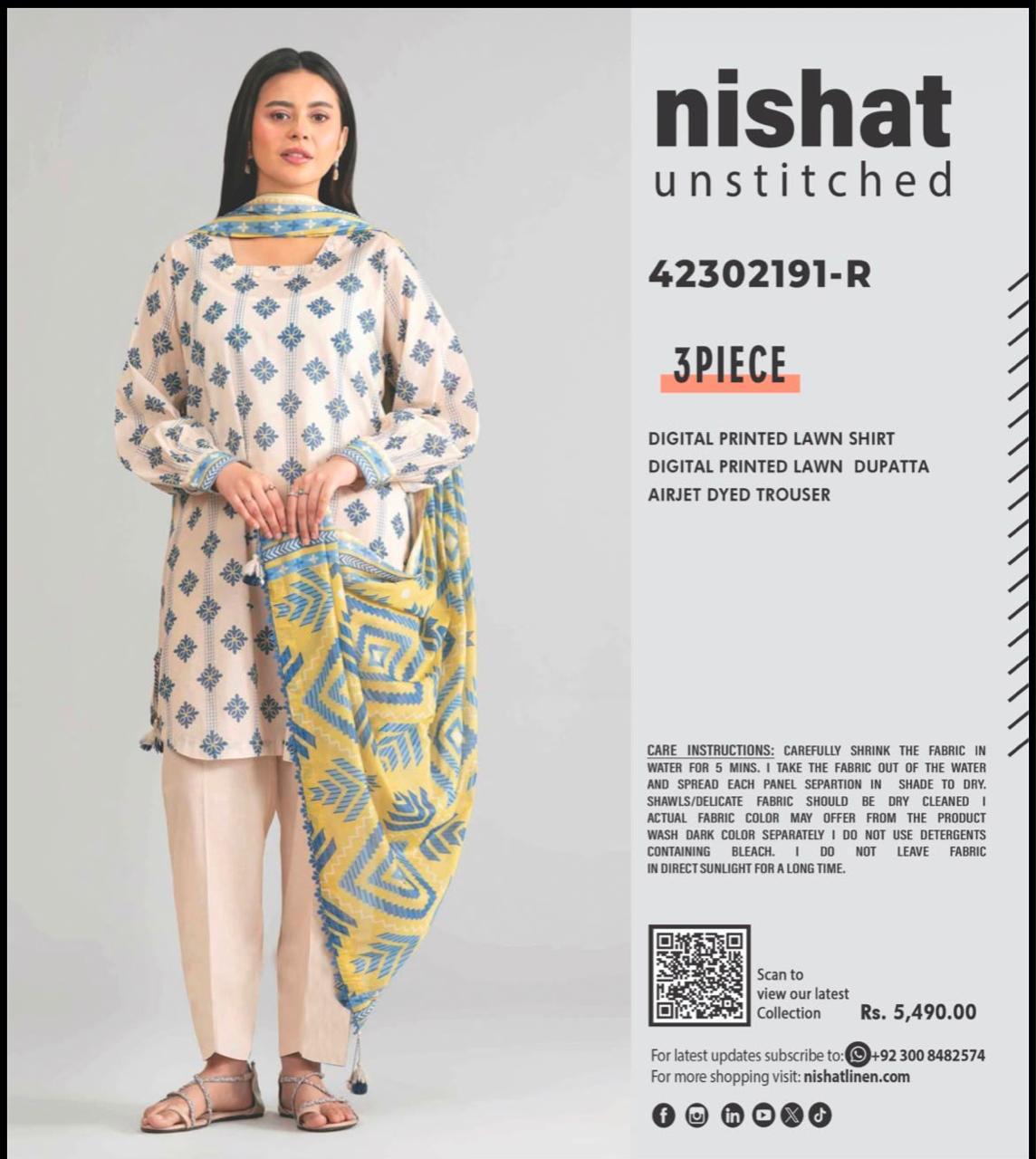Unstitch 3 pcs  Nishat