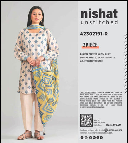 Unstitch 3 pcs  Nishat