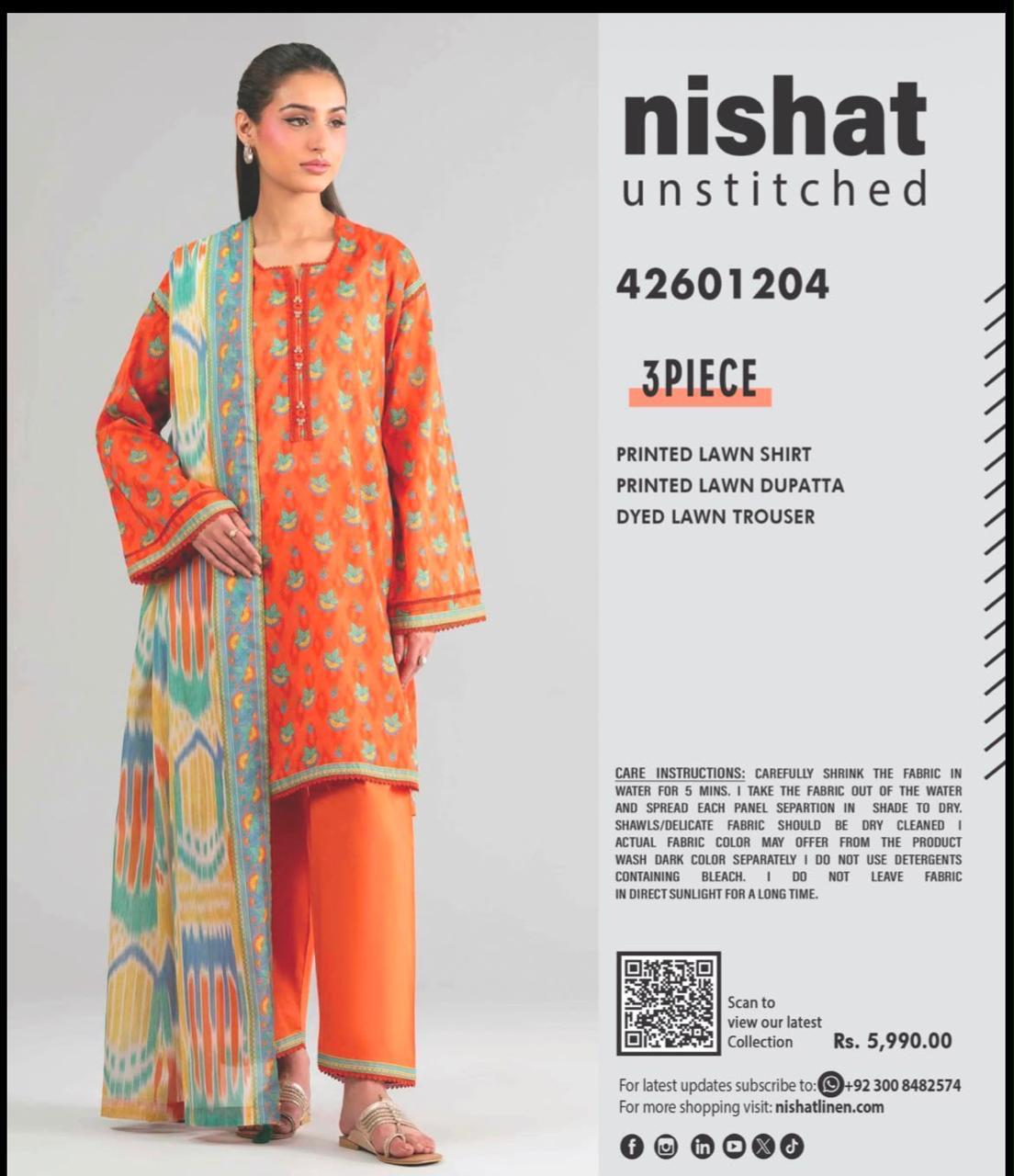 Unstitch 3 pcs  Nishat
