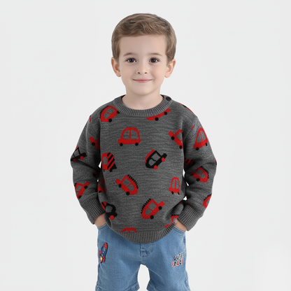 Infant Boys Acrylic Sweater (Little Cars) - Charcoal