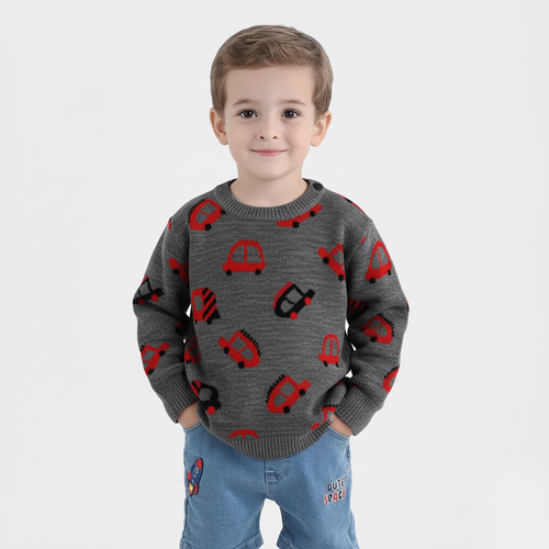 Infant Boys Acrylic Sweater (Little Cars) - Charcoal