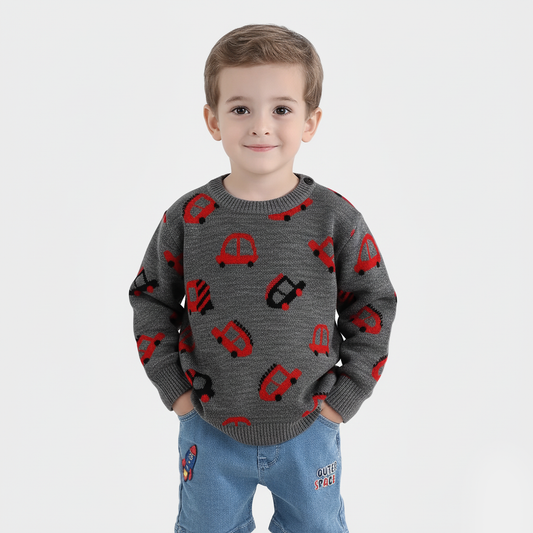 Infant Boys Acrylic Sweater (Little Cars) - Charcoal