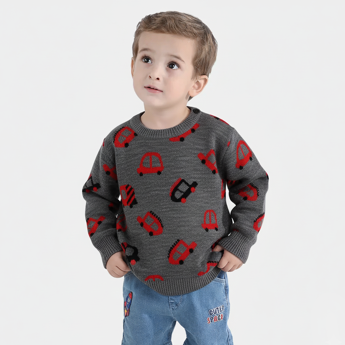 Infant Boys Acrylic Sweater (Little Cars) - Charcoal