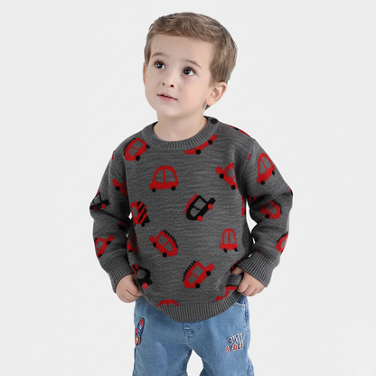 Infant Boys Acrylic Sweater (Little Cars) - Charcoal