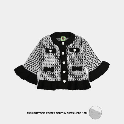 Infant Girls Acrylic Suit - Black Bow - Black White