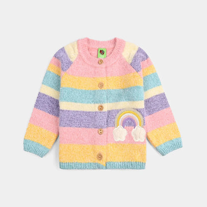 Infant Girls Acrylic-Feather Lurex Sweater-Multi Feather - Multi
