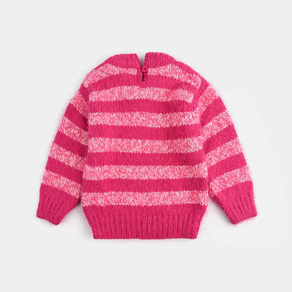 Infant Girls Acrylic-Feather Lurex Sweater - Barbie Stripe - Fuchsia