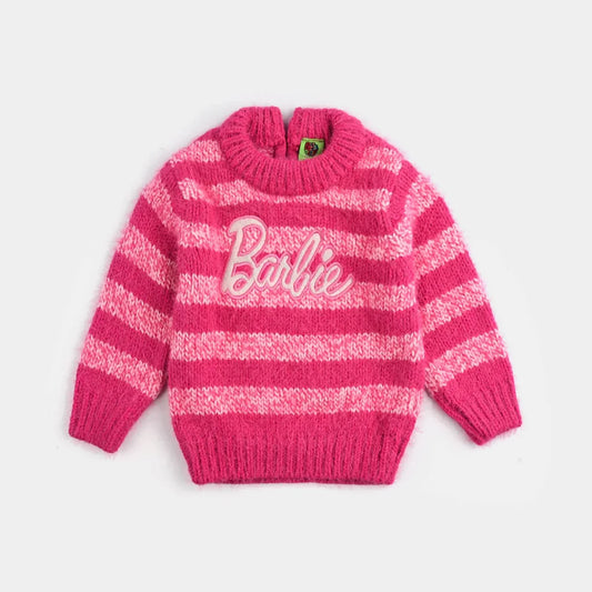 Infant Girls Acrylic-Feather Lurex Sweater - Barbie Stripe - Fuchsia