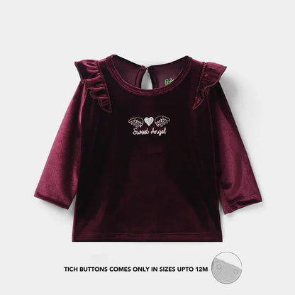 Infant Girls Velvet Suit Raffle Style-Red
