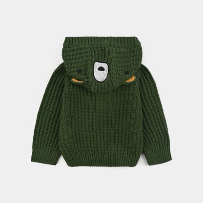 Infant Boys Cotton Sweater Animal Pocket-Green