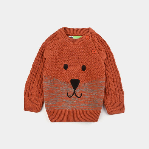 Infant Boys Cotton Sweater Bear Cable-Gold.Flame