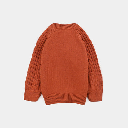 Infant Boys Cotton Sweater Bear Cable-Gold.Flame