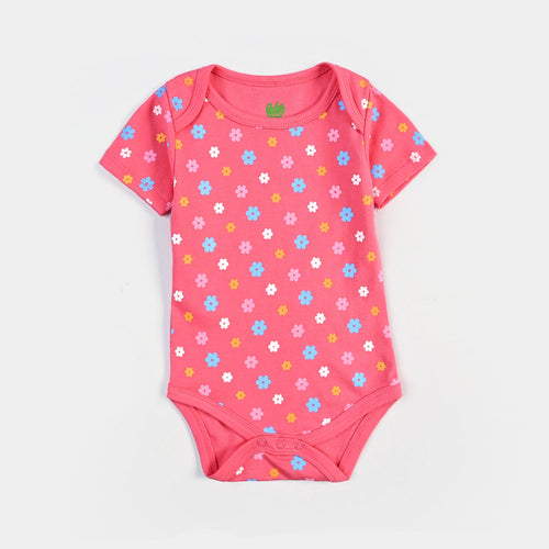 Infant Girls Cotton Interlock Romper Flowers - Pink