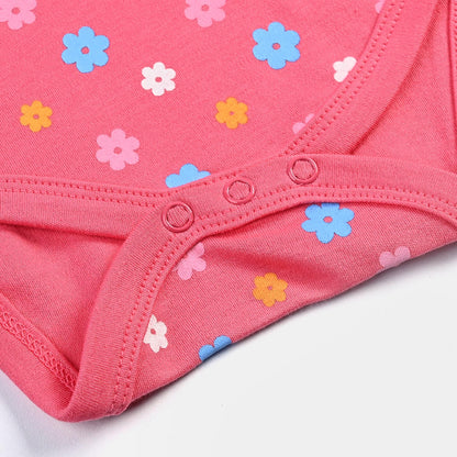 Infant Girls Cotton Interlock Romper Flowers - Pink