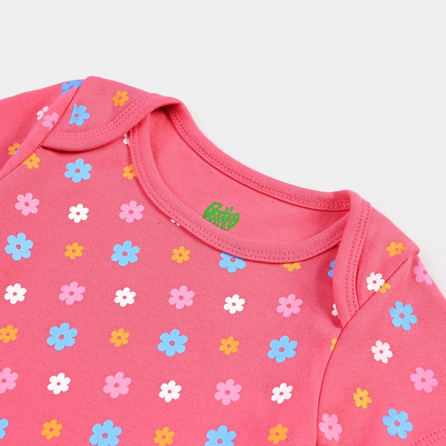 Infant Girls Cotton Interlock Romper Flowers - Pink