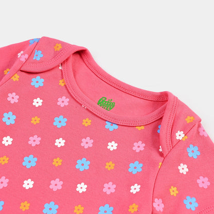 Infant Girls Cotton Interlock Romper Flowers - Pink