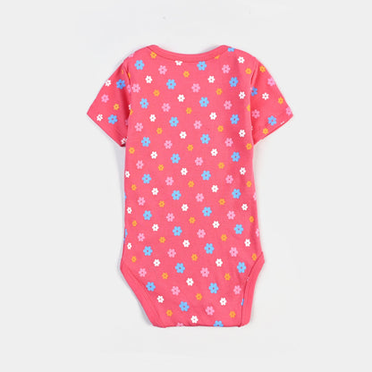 Infant Girls Cotton Interlock Romper Flowers - Pink