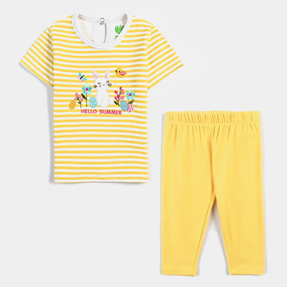 Infant Girls Cotton Interlock Suit (Hello Summer) - Yellow