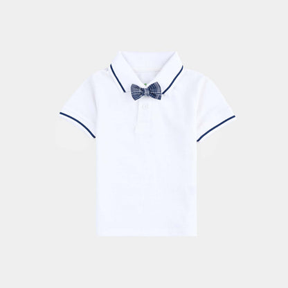 Infant Boys Cotton Interlock Suit (Suspender with Polo) - White/Blue