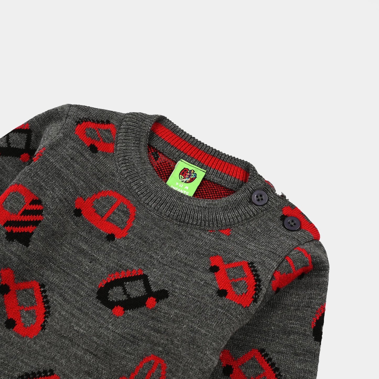 Infant Boys Acrylic Sweater (Little Cars) - Charcoal