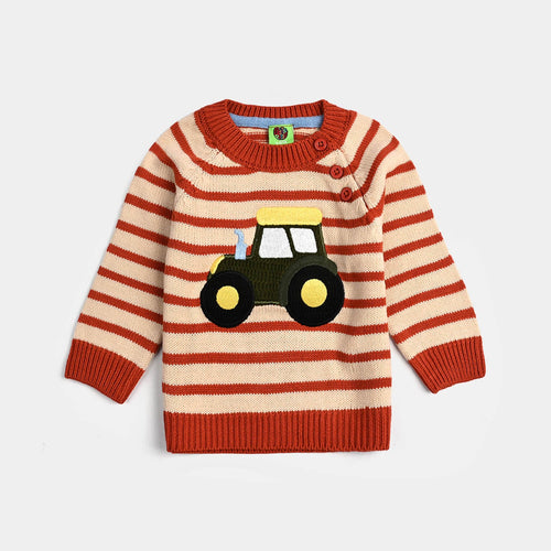 Infant Boys Acrylic Sweater-Tractor - Rust