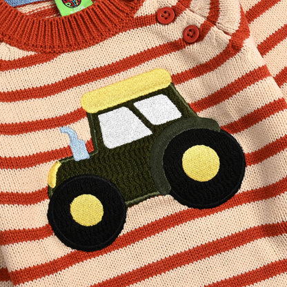 Infant Boys Acrylic Sweater-Tractor - Rust