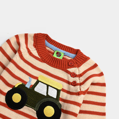 Infant Boys Acrylic Sweater-Tractor - Rust