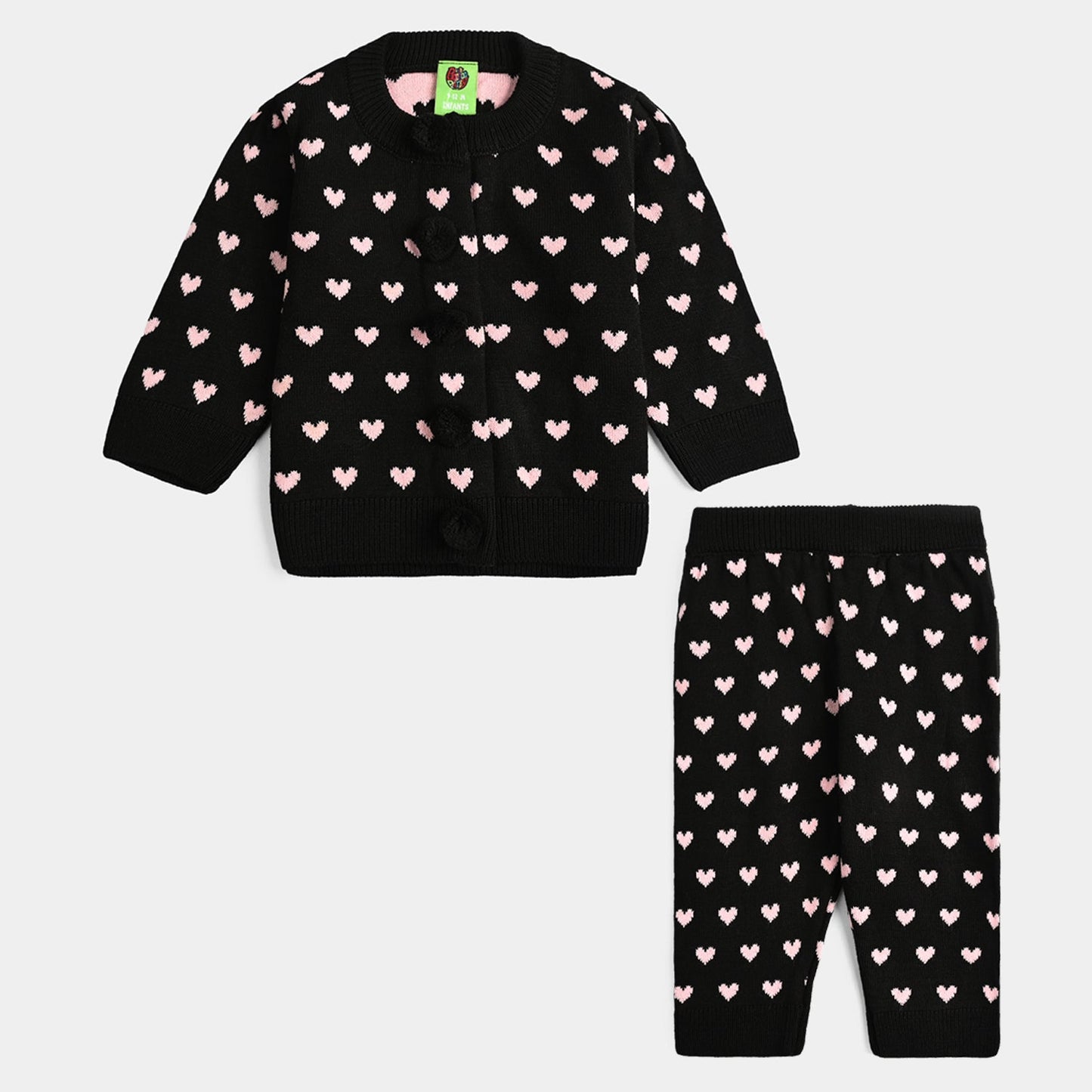 Infant Girls Acrylic Suit-Jacquard Heart-Multi