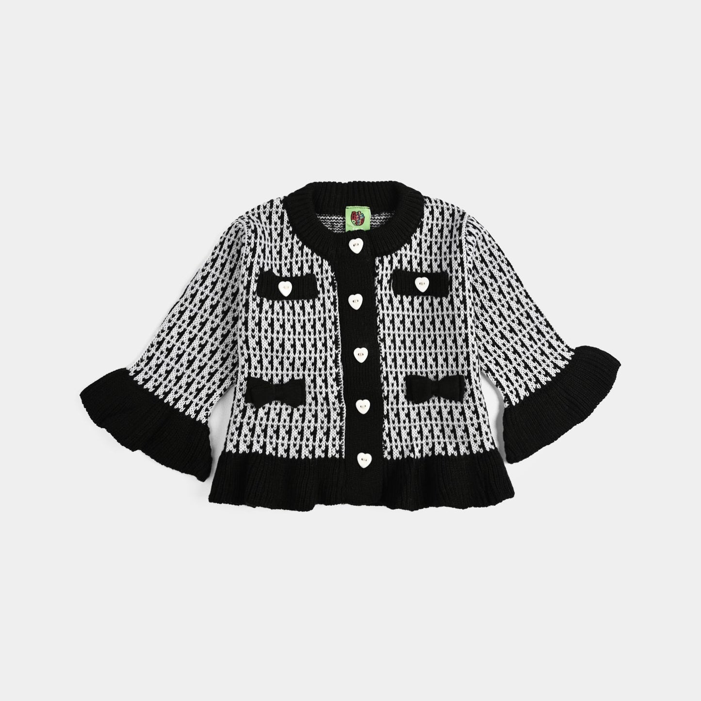 Infant Girls Acrylic Suit - Black Bow - Black White