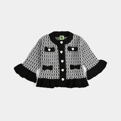 Infant Girls Acrylic Suit - Black Bow - Black White