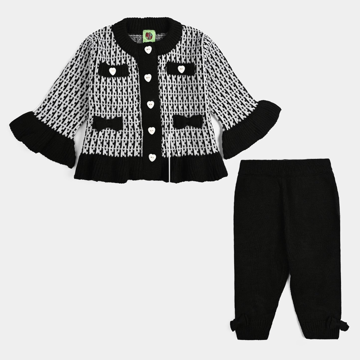 Infant Girls Acrylic Suit - Black Bow - Black White
