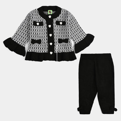 Infant Girls Acrylic Suit - Black Bow - Black White