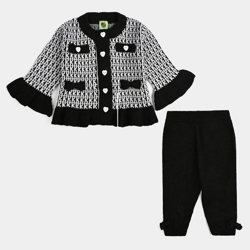 Infant Girls Acrylic Suit - Black Bow - Black White