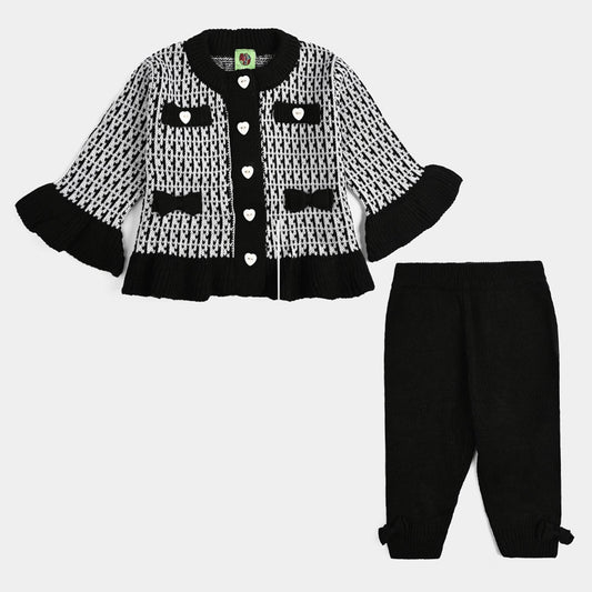 Infant Girls Acrylic Suit - Black Bow - Black White