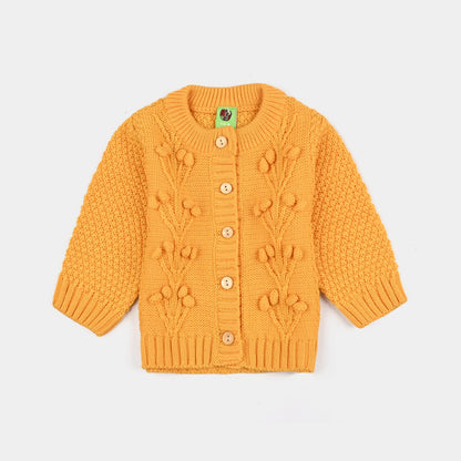Infant Girls Acrylic Knit Suit - Pompom Floral- Mustard