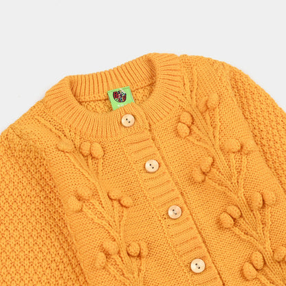 Infant Girls Acrylic Knit Suit - Pompom Floral- Mustard