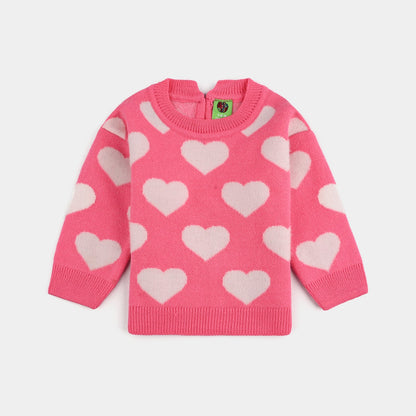Infant Girls Acrylic-Feather Lurex Sweater-Feather Heart-Pink