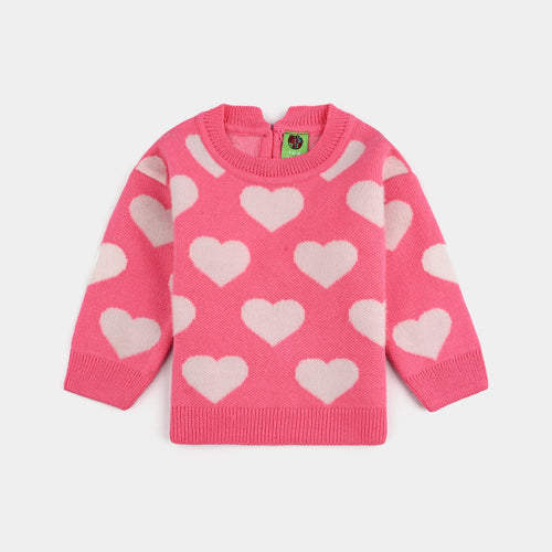Infant Girls Acrylic-Feather Lurex Sweater-Feather Heart-Pink