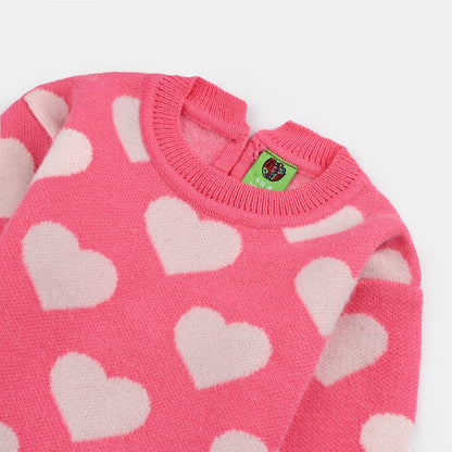 Infant Girls Acrylic-Feather Lurex Sweater-Feather Heart-Pink