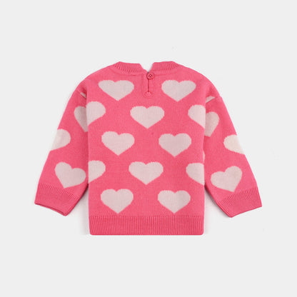 Infant Girls Acrylic-Feather Lurex Sweater-Feather Heart-Pink